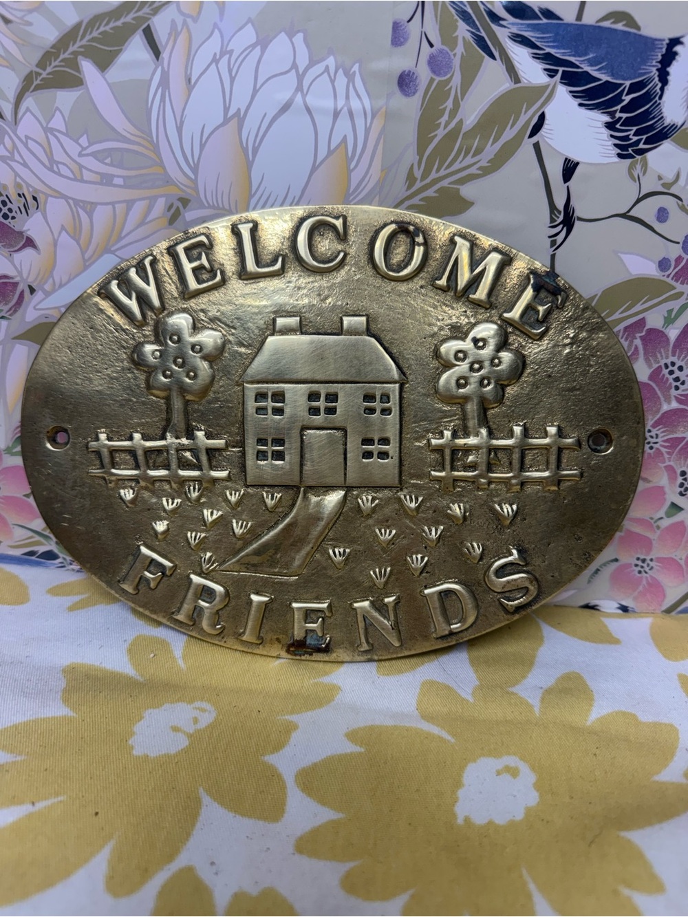 Welcome Friends Brass Plaque